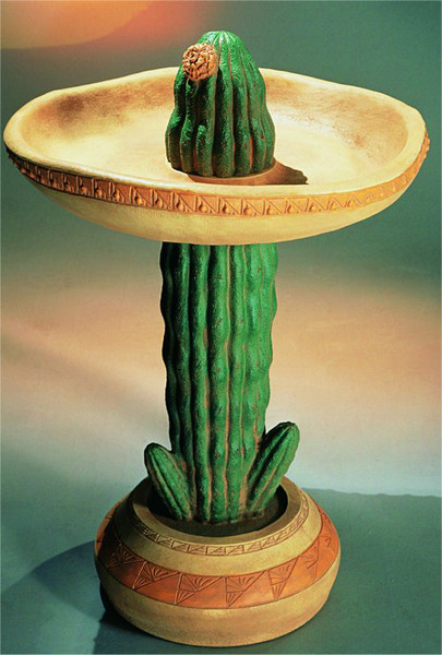 Desert Sombrero Birdbath Hat Cactus Pot Bird Bath Sculptural Art